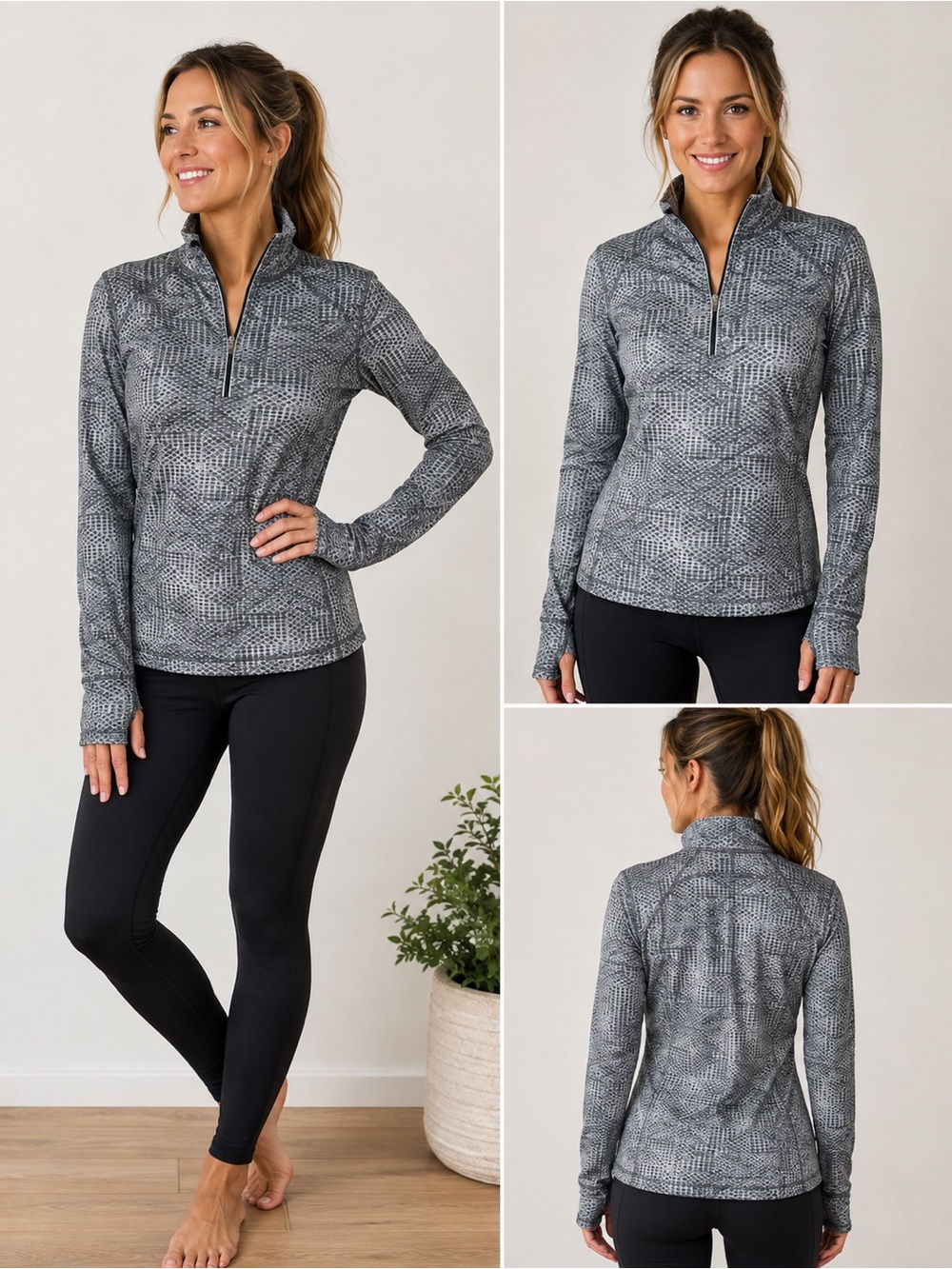 Kirkland Signature Gray Patterned Quarter-Zip Pullover